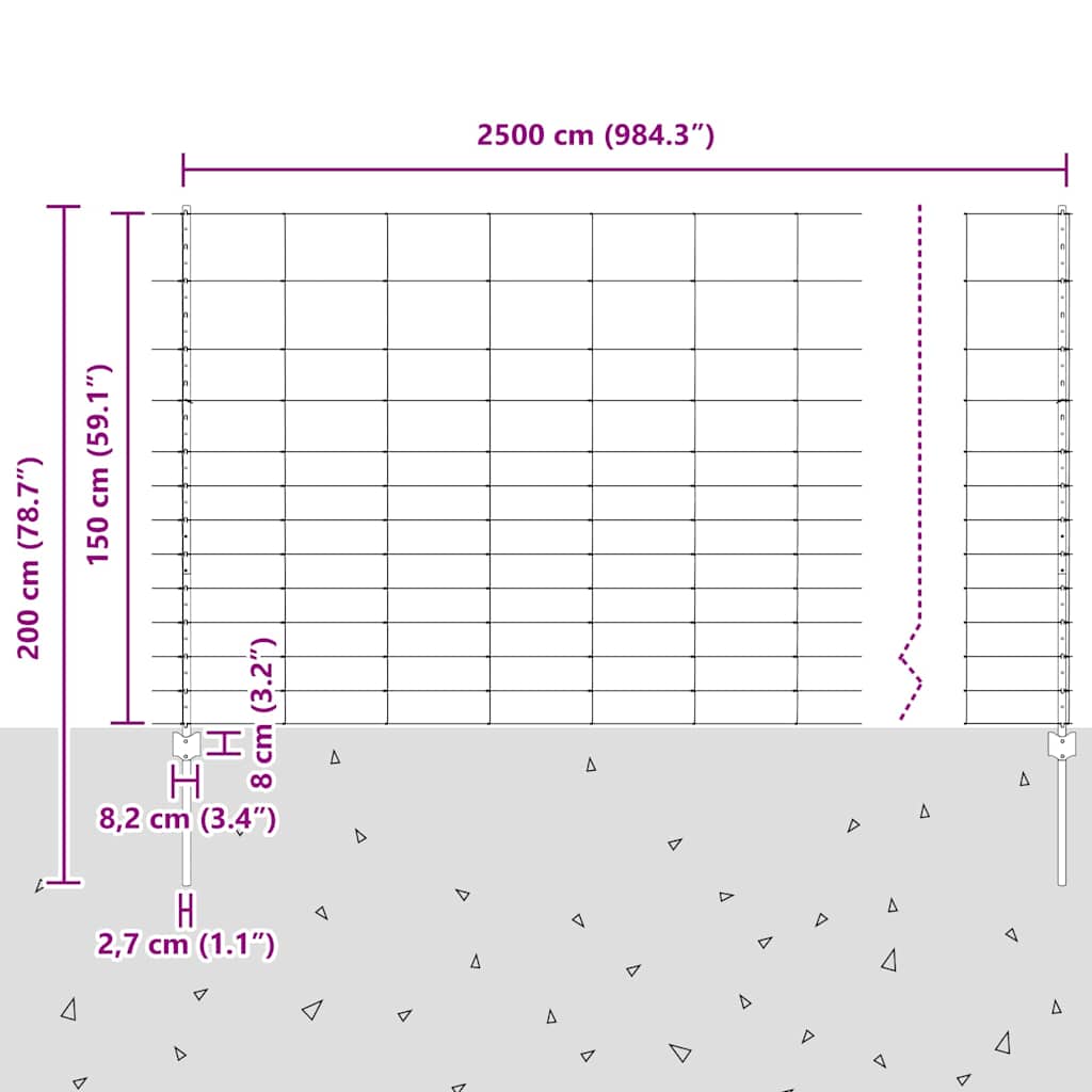 Zaun mit Pfosten Silber 1.5 x 25 m Stahl
