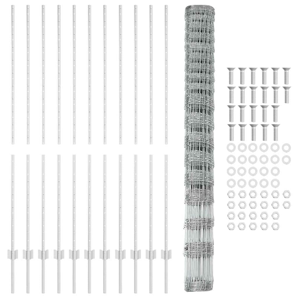 Zaun mit Pfosten Silber 1.5 x 25 m Stahl