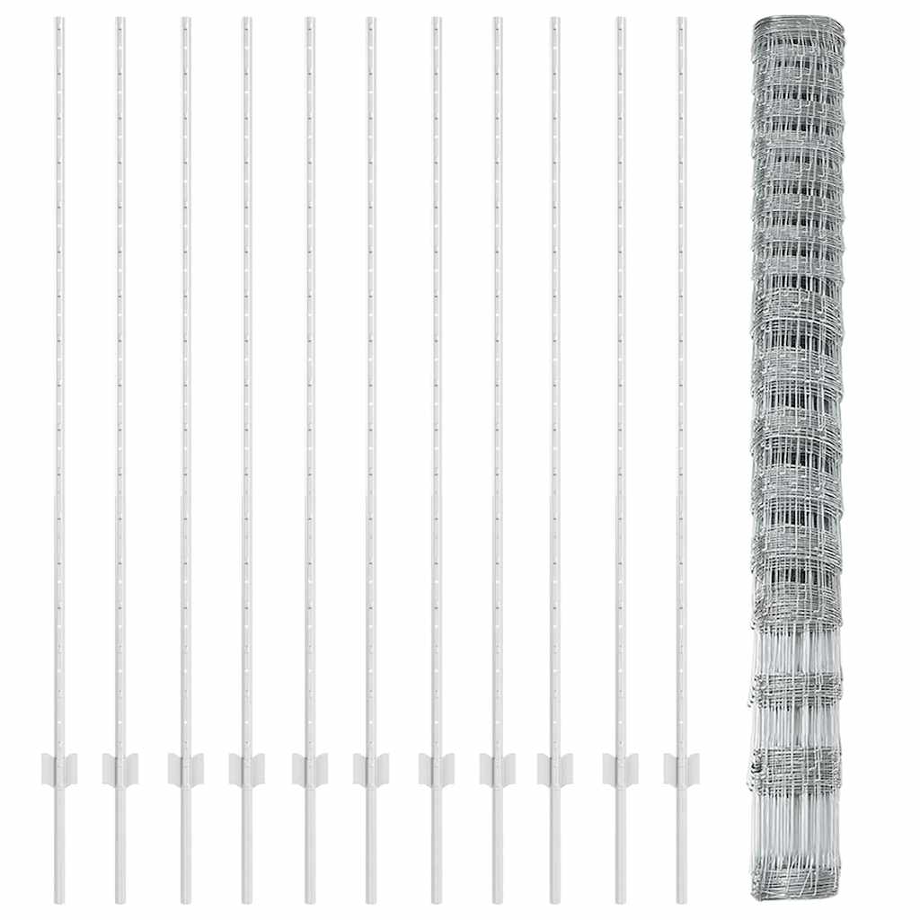 Zaun mit Pfosten Silber 1.5 x 25 m Stahl