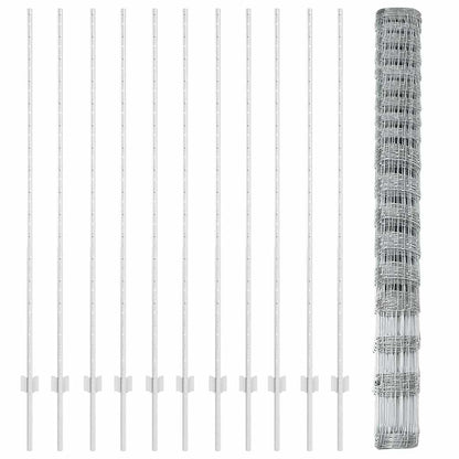 Zaun mit Pfosten Silber 1.5 x 25 m Stahl