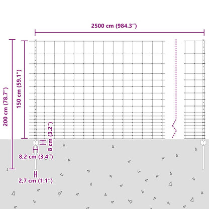 Zaun mit Pfosten Silber 1.5 x 25 m Stahl