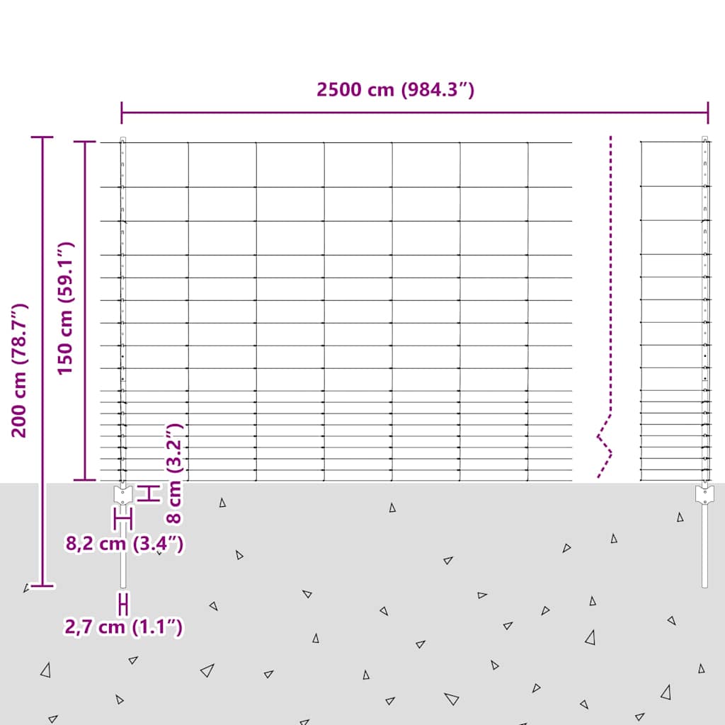 Zaun mit Pfosten Silber 1.5 x 25 m Stahl