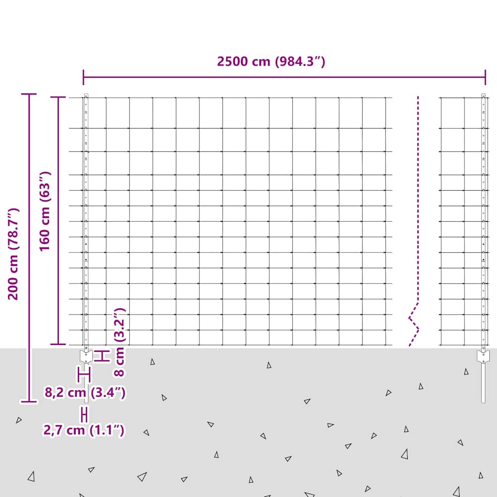 Zaun mit Pfosten Silber 1.6 x 25 m Stahl
