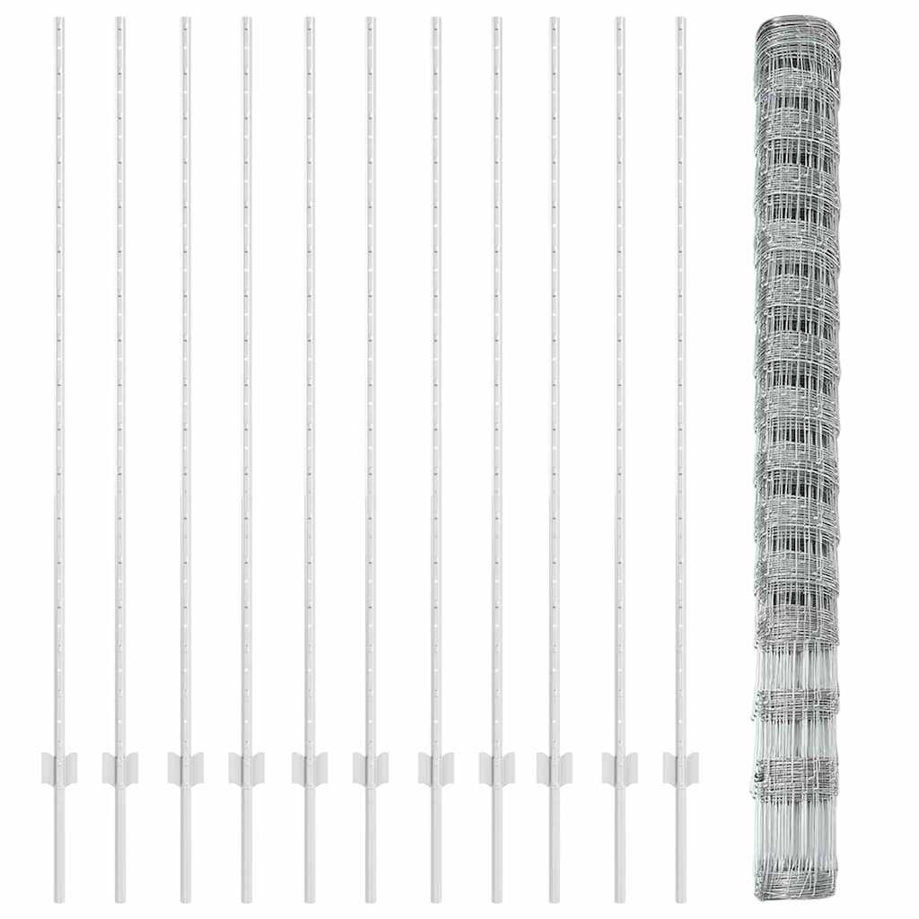 Zaun mit Pfosten Silber 1.6 x 25 m Stahl