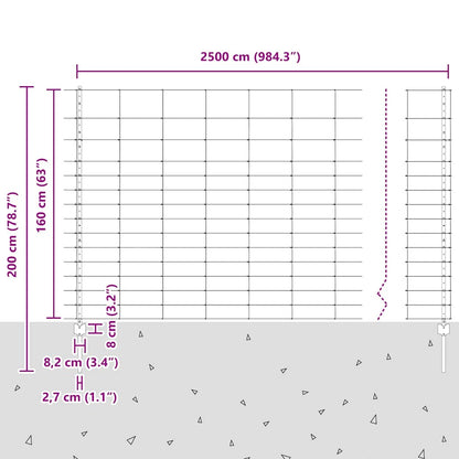 Zaun mit Pfosten Silber 1.6 x 25 m Stahl