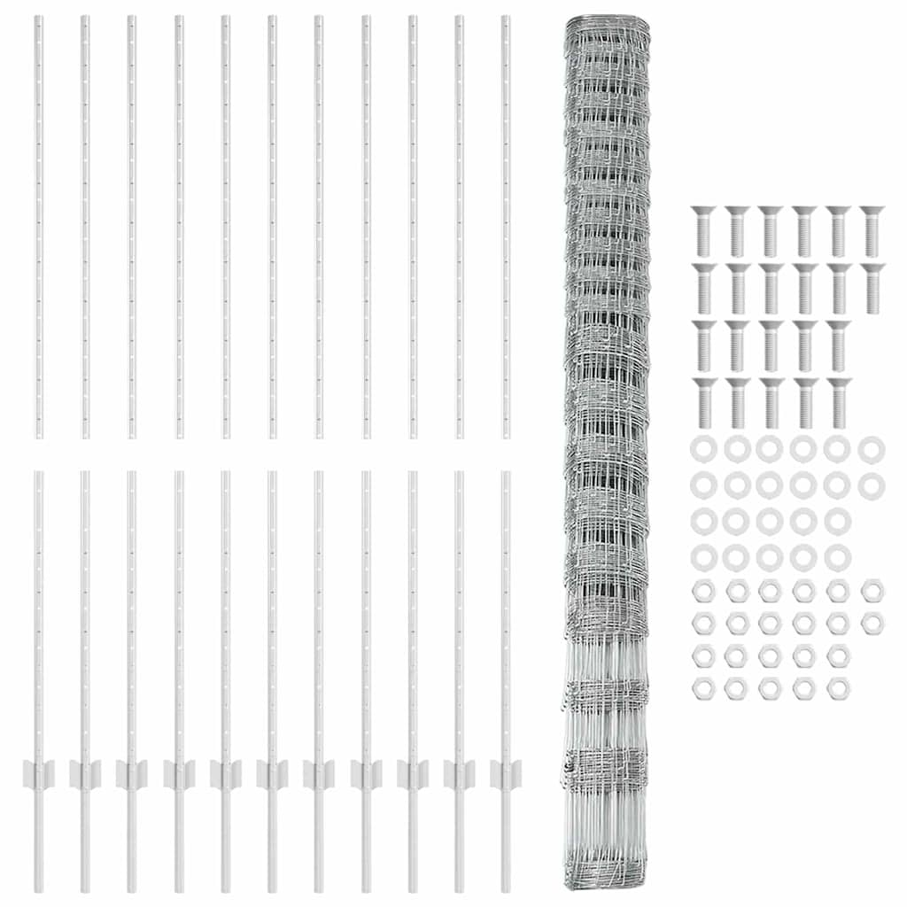 Zaun mit Pfosten Silber 1.6 x 25 m Stahl