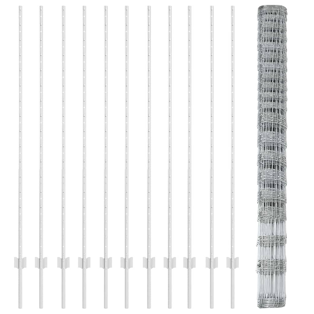 Zaun mit Pfosten Silber 1.6 x 25 m Stahl