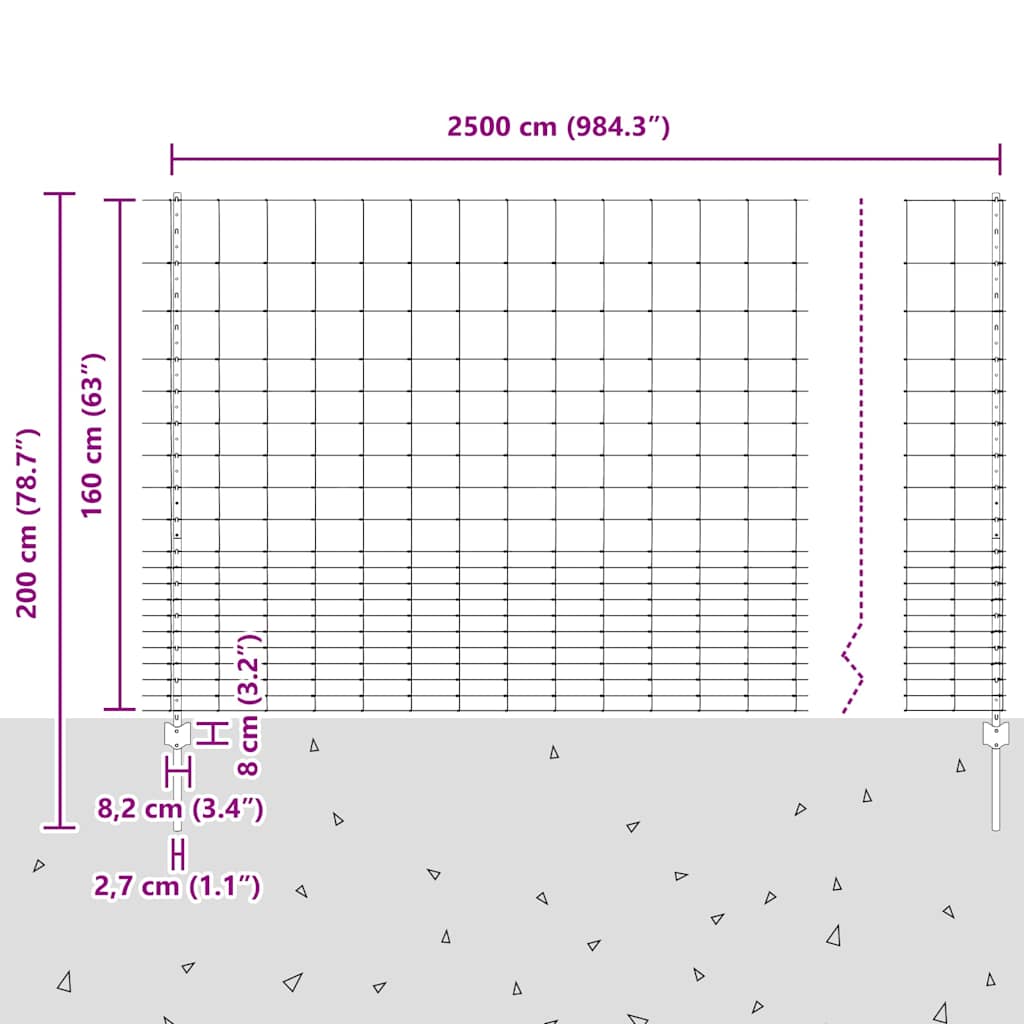 Zaun mit Pfosten Silber 1.6 x 25 m Stahl