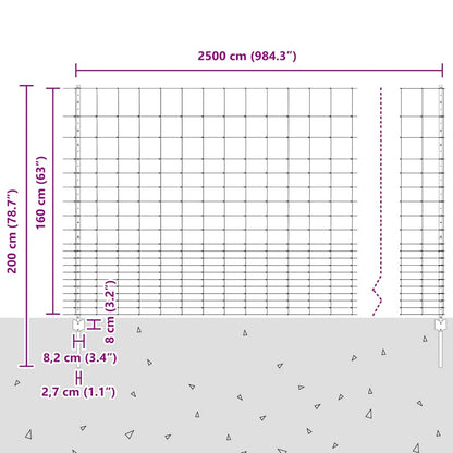 Zaun mit Pfosten Silber 1.6 x 25 m Stahl