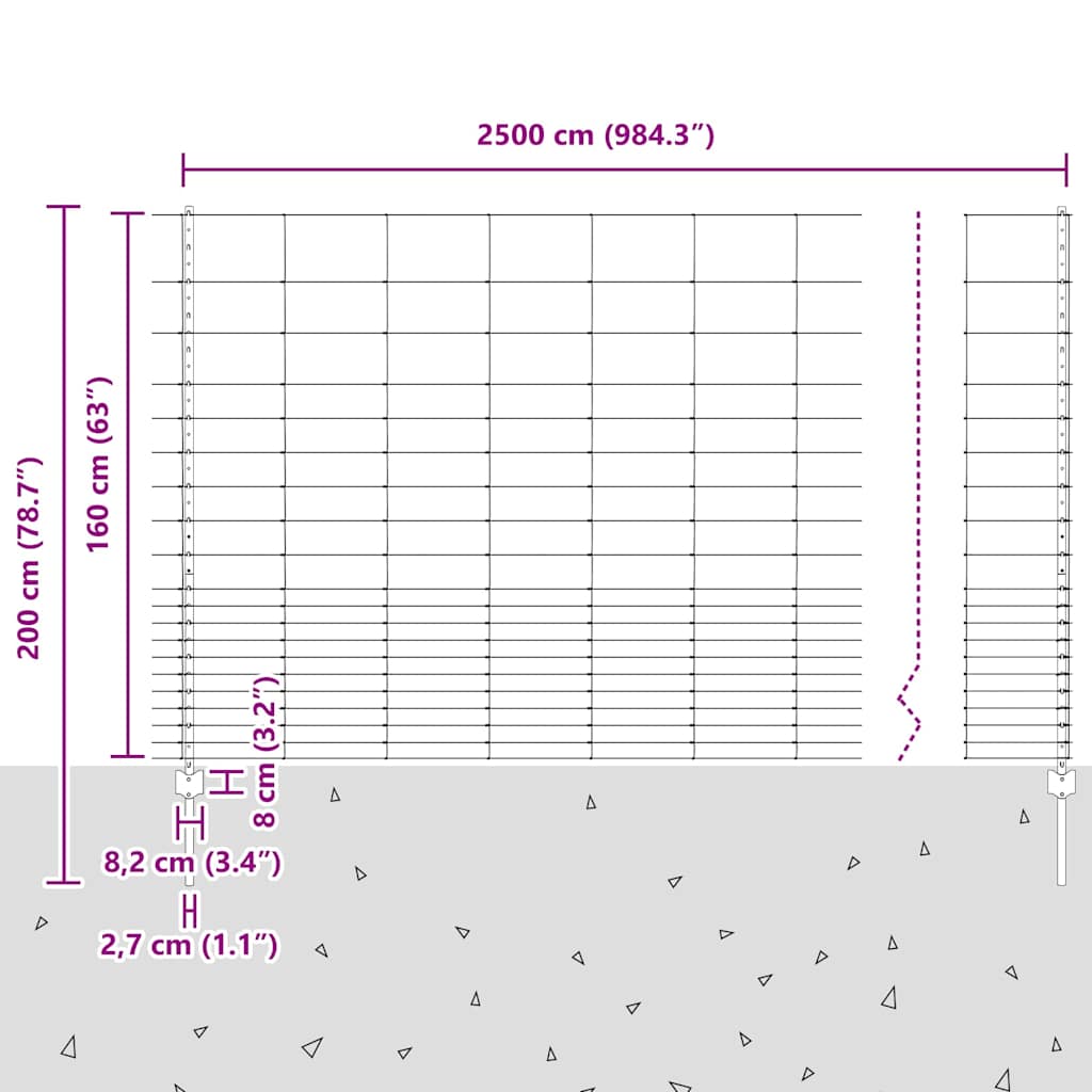 Zaun mit Pfosten Silber 1.6 x 25 m Stahl