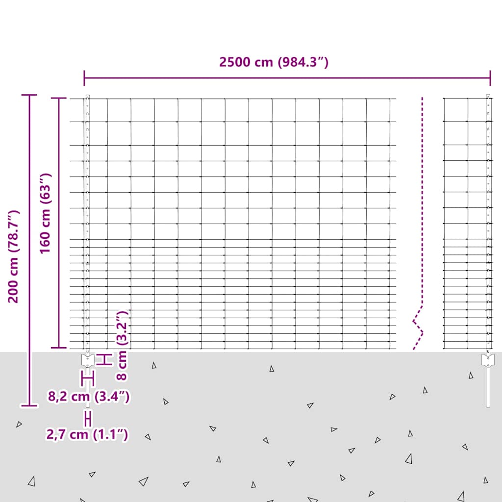 Zaun mit Pfosten Silber 1.6 x 25 m Stahl