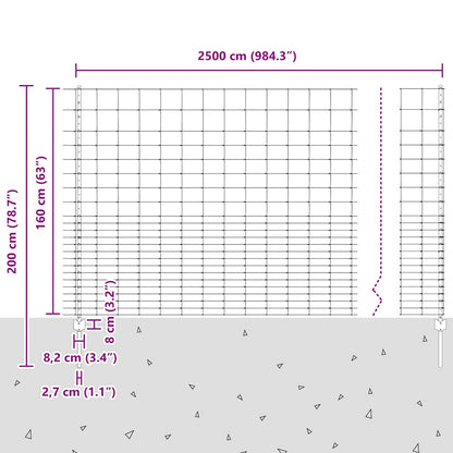 Zaun mit Pfosten Silber 1.6 x 25 m Stahl
