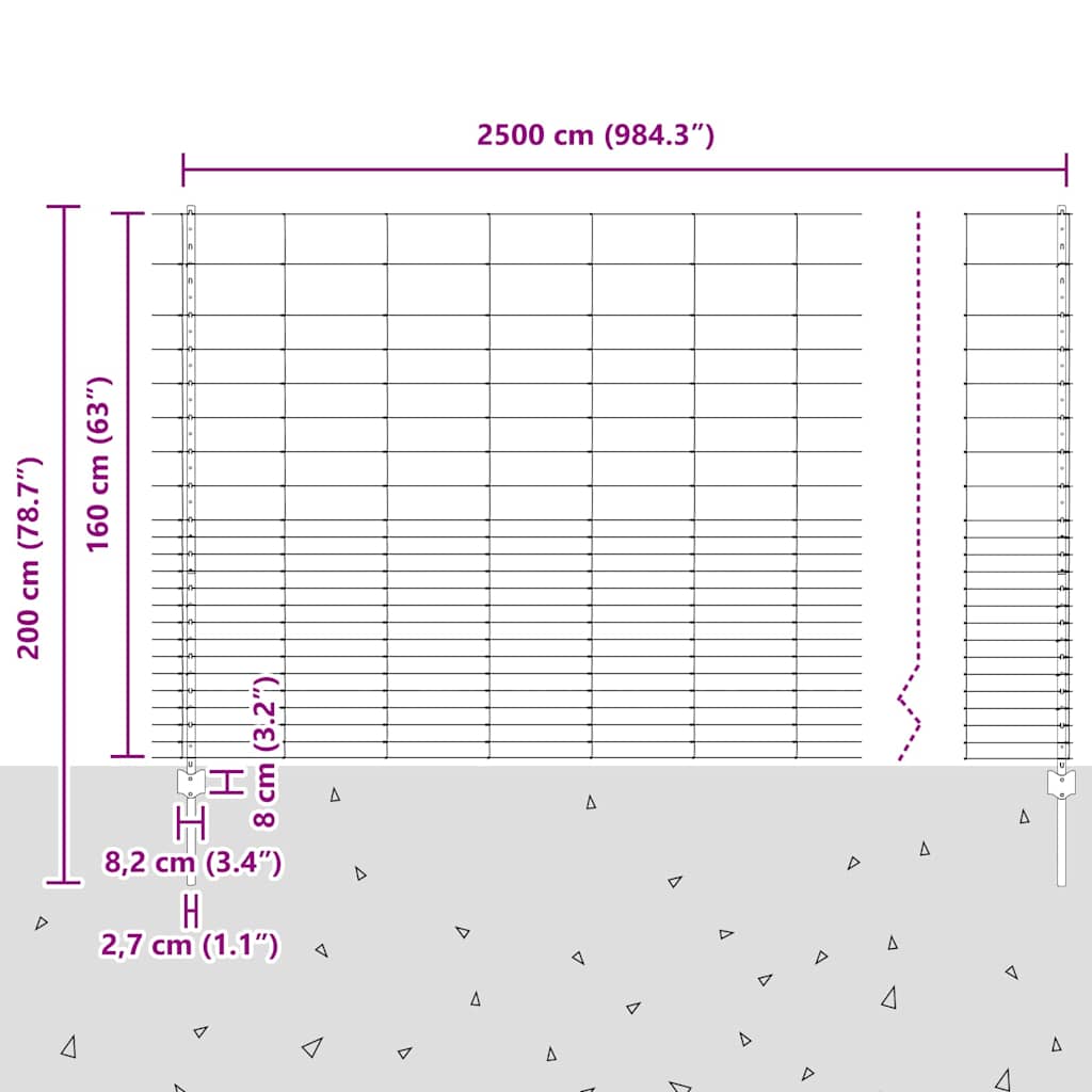 Zaun mit Pfosten Silber 1.6 x 25 m Stahl