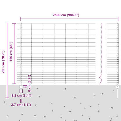 Zaun mit Pfosten Silber 1.6 x 25 m Stahl