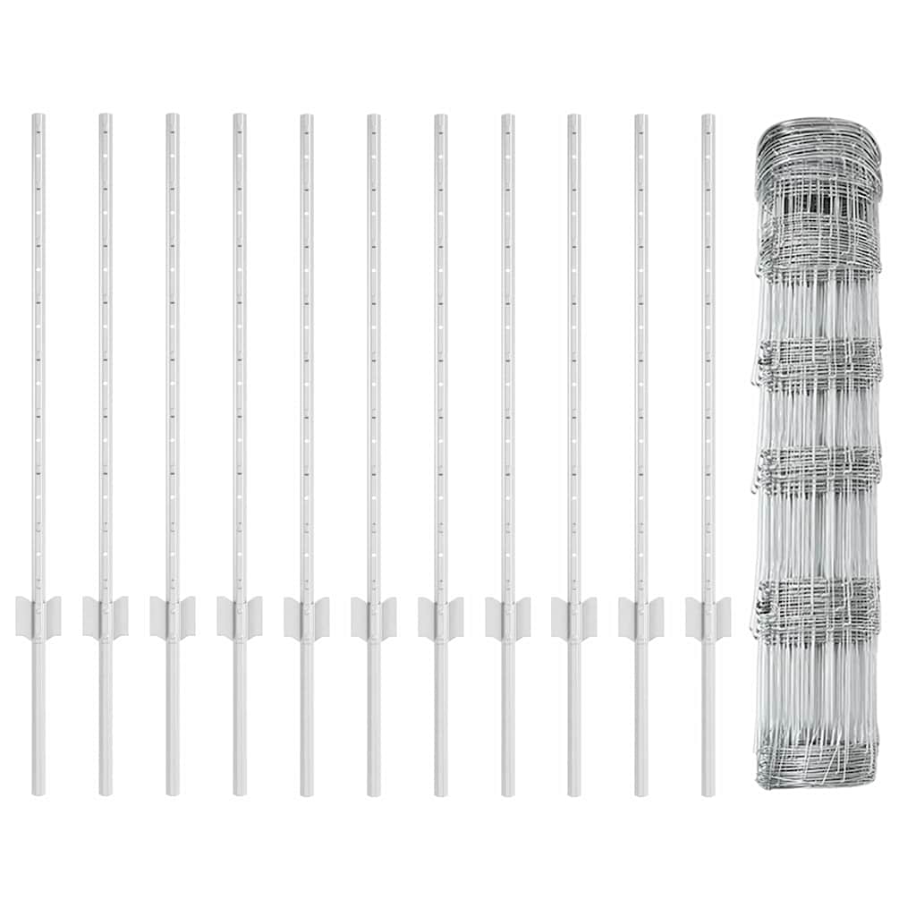 Zaun mit Pfosten Silber 0,8 x 50 m Stahl