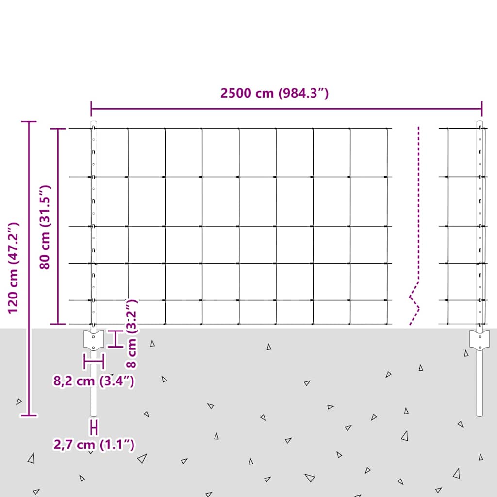 Zaun mit Pfosten Silber 0,8 x 50 m Stahl