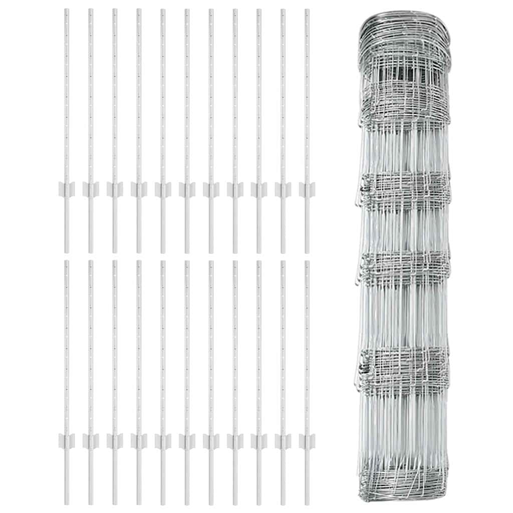 Zaun mit Pfosten Silber 0,8 x 50 m Stahl