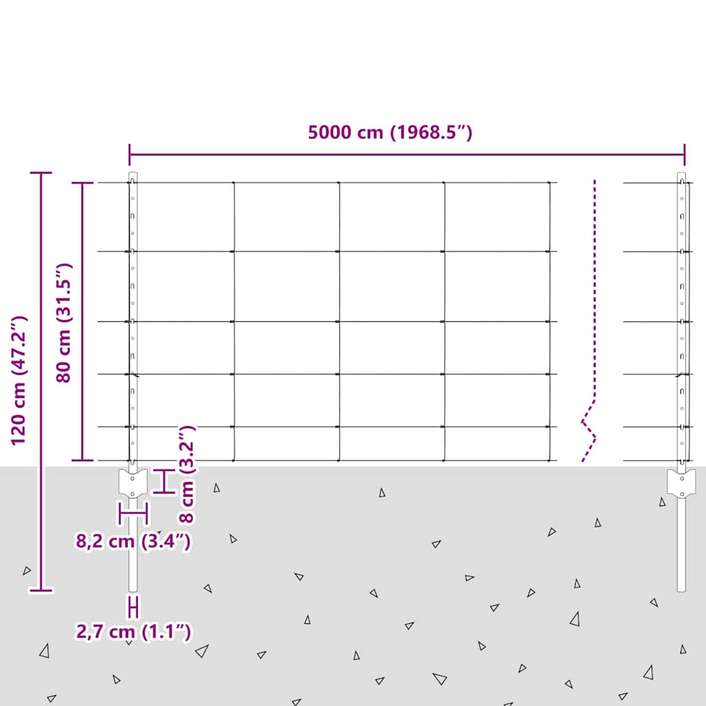Zaun mit Pfosten Silber 0,8 x 50 m Stahl