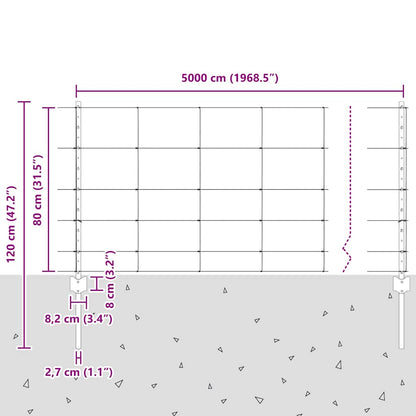 Zaun mit Pfosten Silber 0,8 x 50 m Stahl