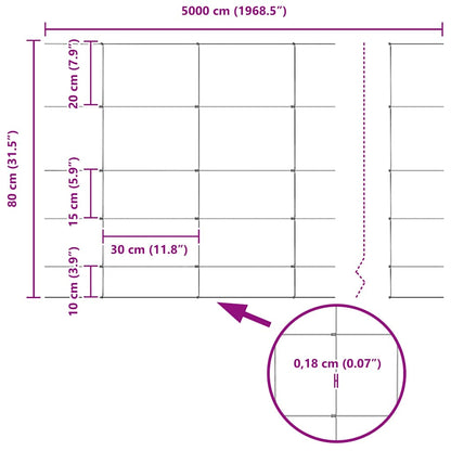 Zaun mit Pfosten Silber 0,8 x 50 m Stahl