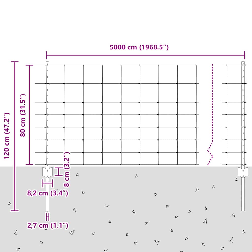 Zaun mit Pfosten Silber 0,8 x 50 m Stahl