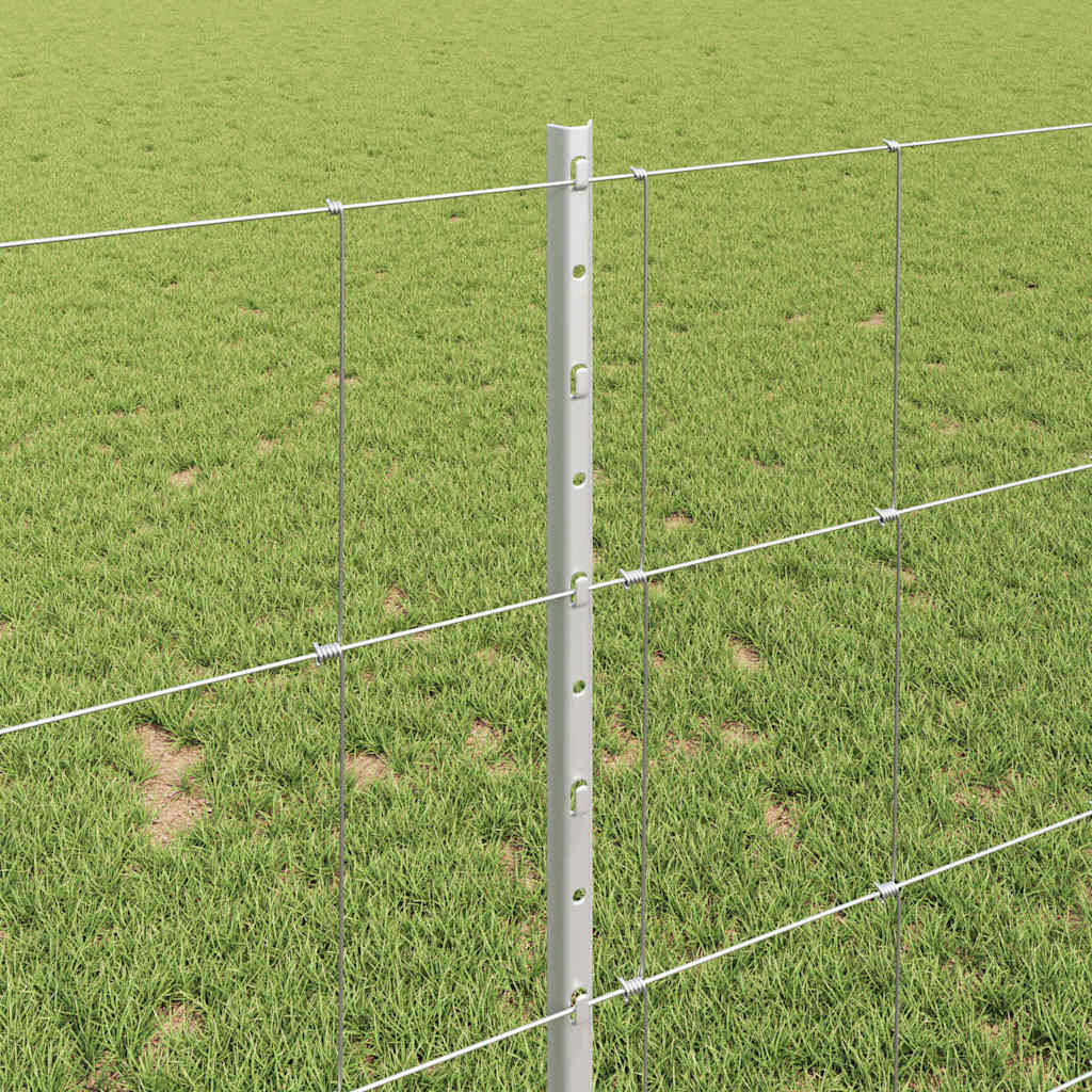 Zaun mit Pfosten Silber 1 x 50 m Stahl