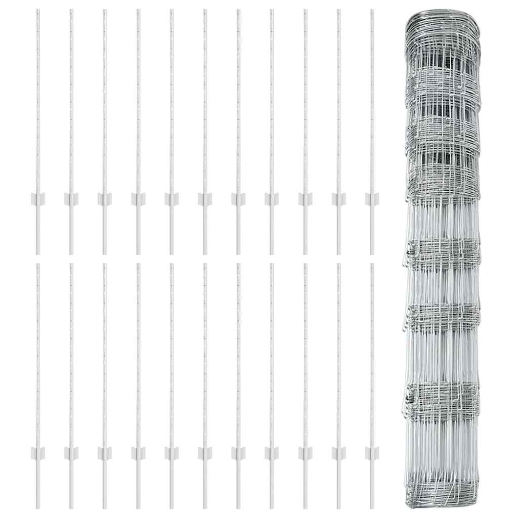 Zaun mit Pfosten Silber 1 x 50 m Stahl