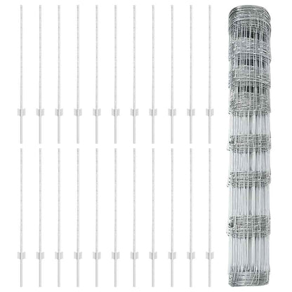 Zaun mit Pfosten Silber 1 x 50 m Stahl