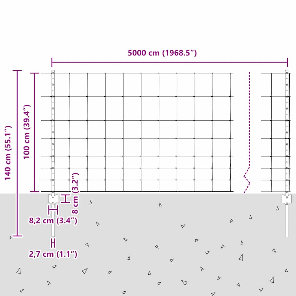 Zaun mit Pfosten Silber 1 x 50 m Stahl