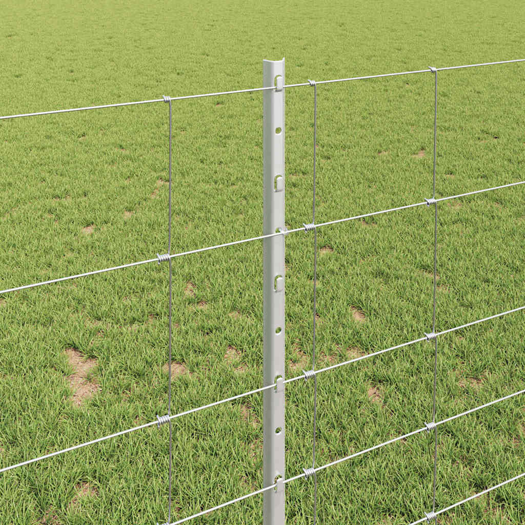Zaun mit Pfosten Silber 1 x 50 m Stahl