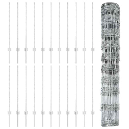 Zaun mit Pfosten Silber 1 x 50 m Stahl