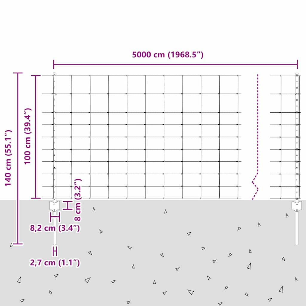 Zaun mit Pfosten Silber 1 x 50 m Stahl