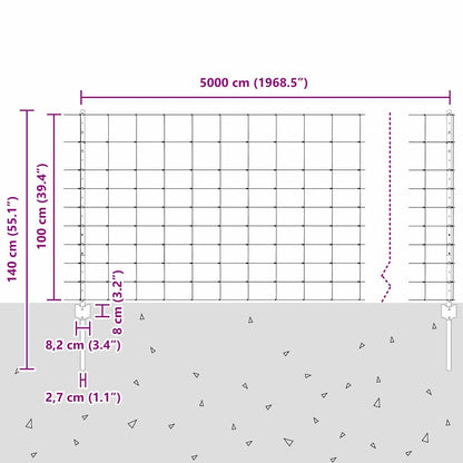 Zaun mit Pfosten Silber 1 x 50 m Stahl