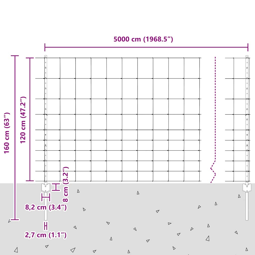 Zaun mit Pfosten Silber 1.2 x 50 m Stahl