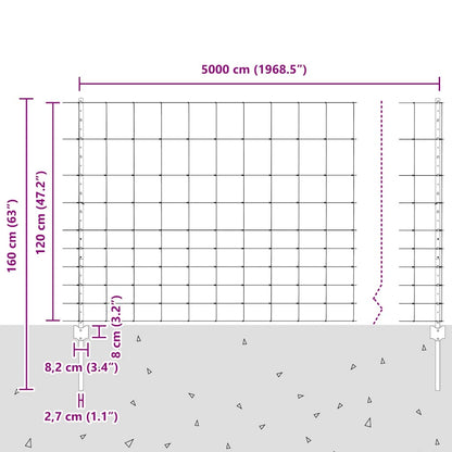 Zaun mit Pfosten Silber 1.2 x 50 m Stahl