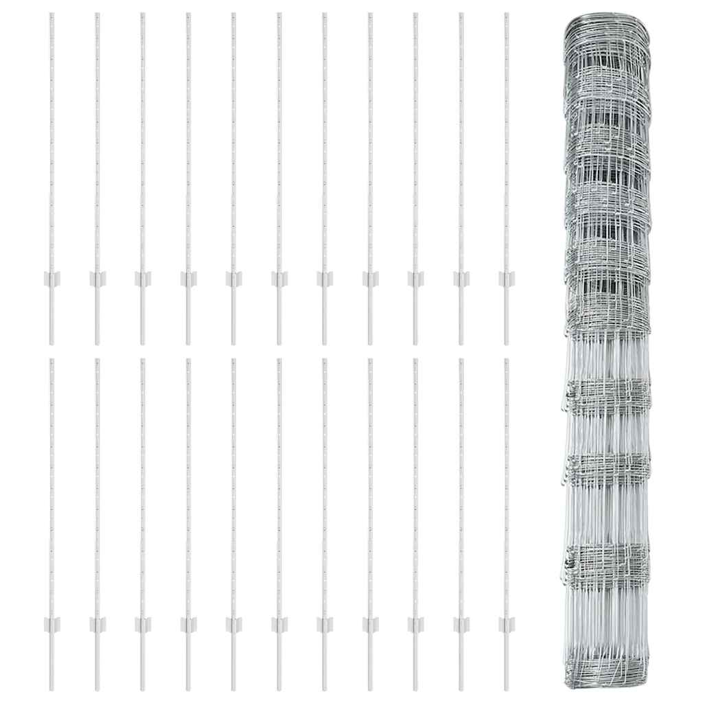 Zaun mit Pfosten Silber 1.2 x 50 m Stahl