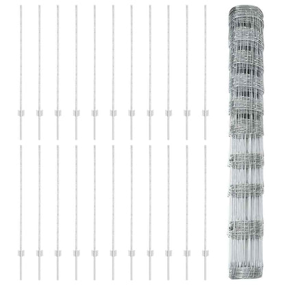 Zaun mit Pfosten Silber 1.2 x 50 m Stahl