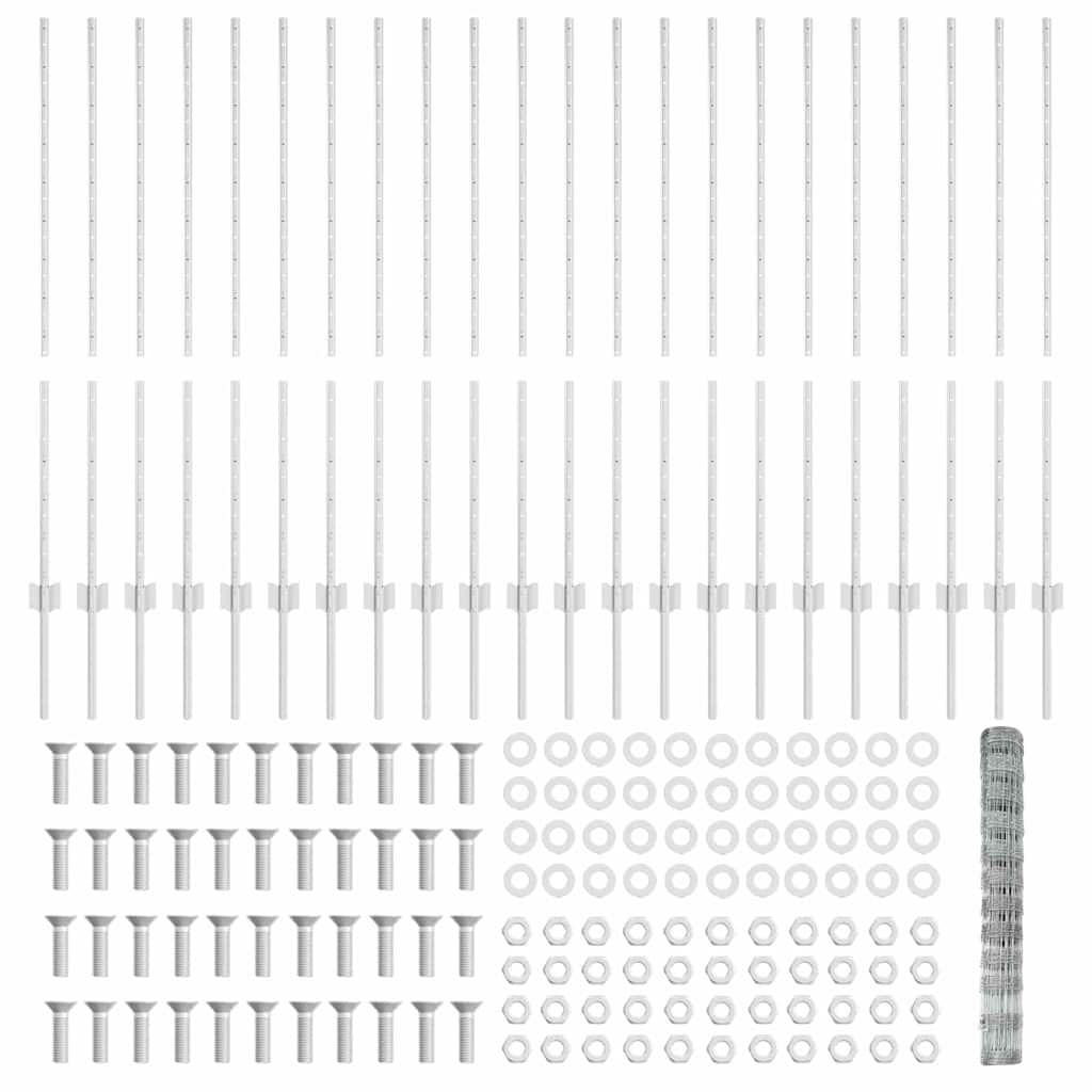 Zaun mit Pfosten Silber 1.2 x 50 m Stahl