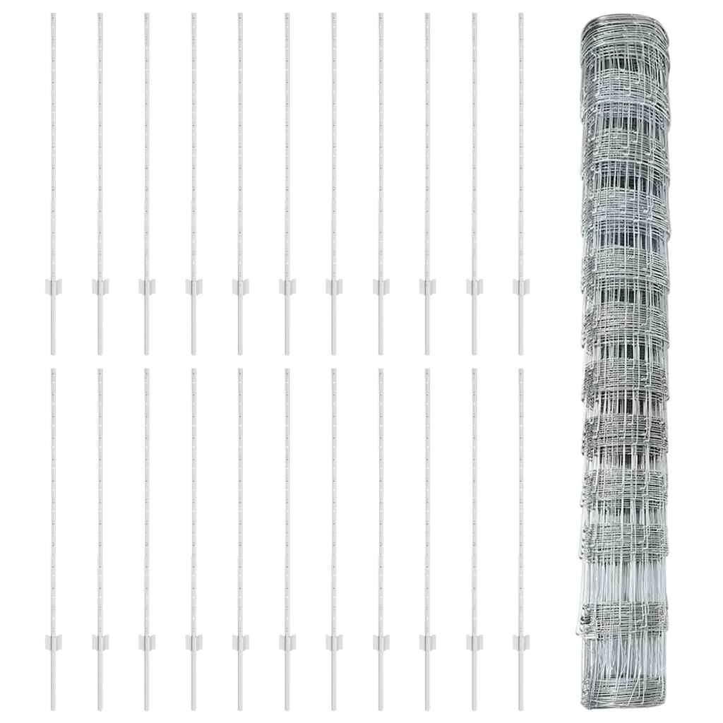 Zaun mit Pfosten Silber 1.2 x 50 m Stahl