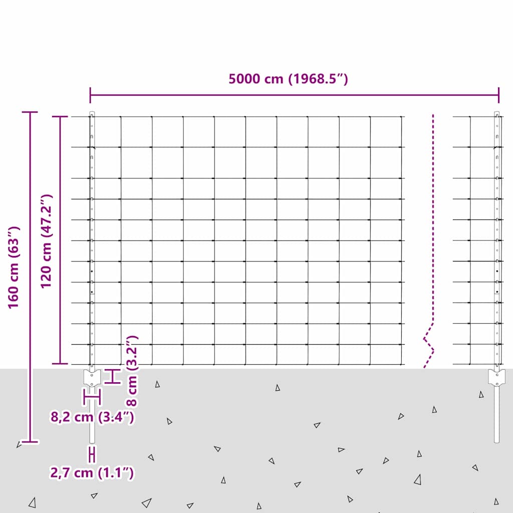 Zaun mit Pfosten Silber 1.2 x 50 m Stahl