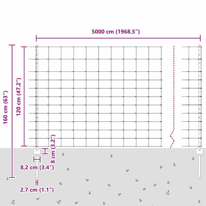Zaun mit Pfosten Silber 1.2 x 50 m Stahl