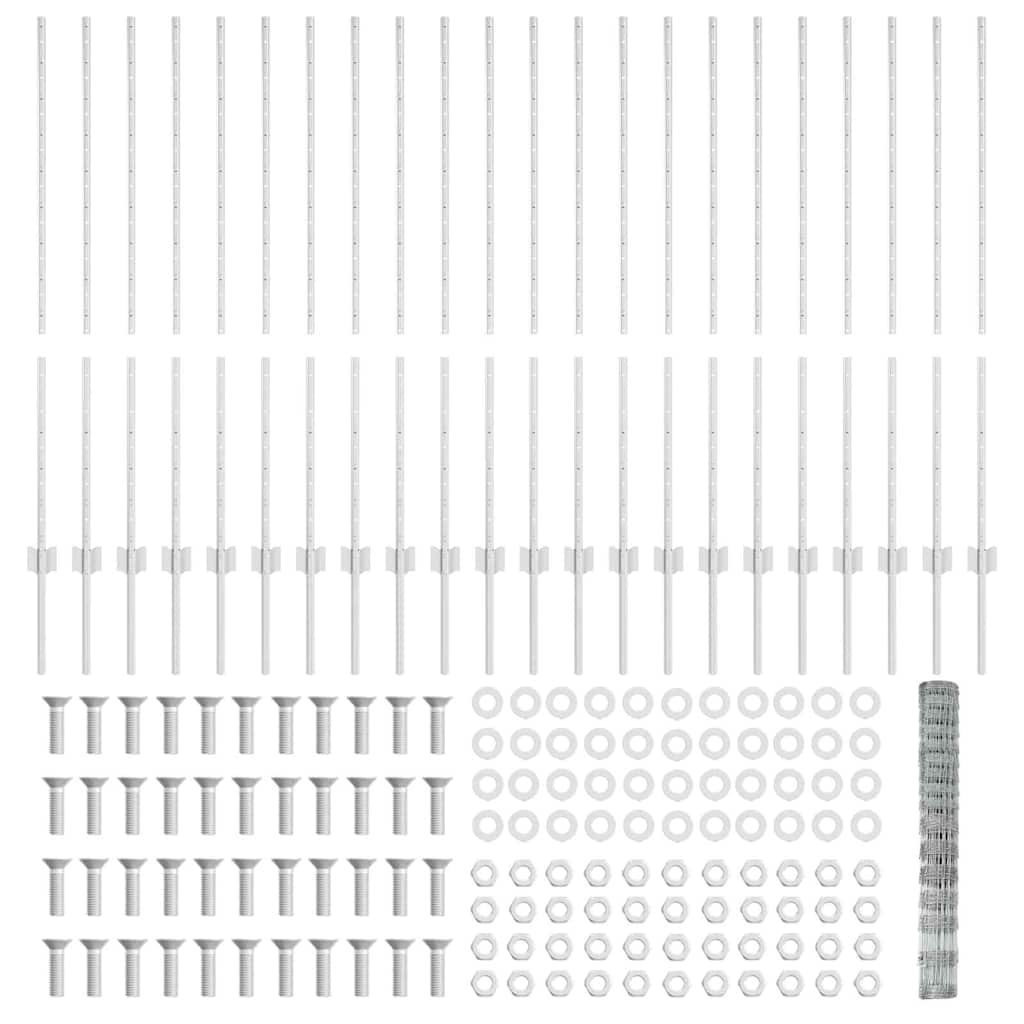 Zaun mit Pfosten Silber 1.2 x 50 m Stahl