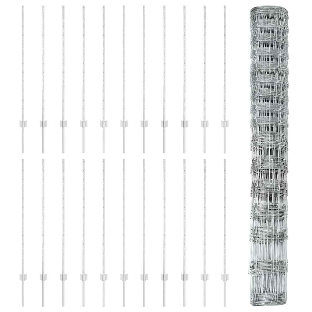 Zaun mit Pfosten Silber 1.2 x 50 m Stahl