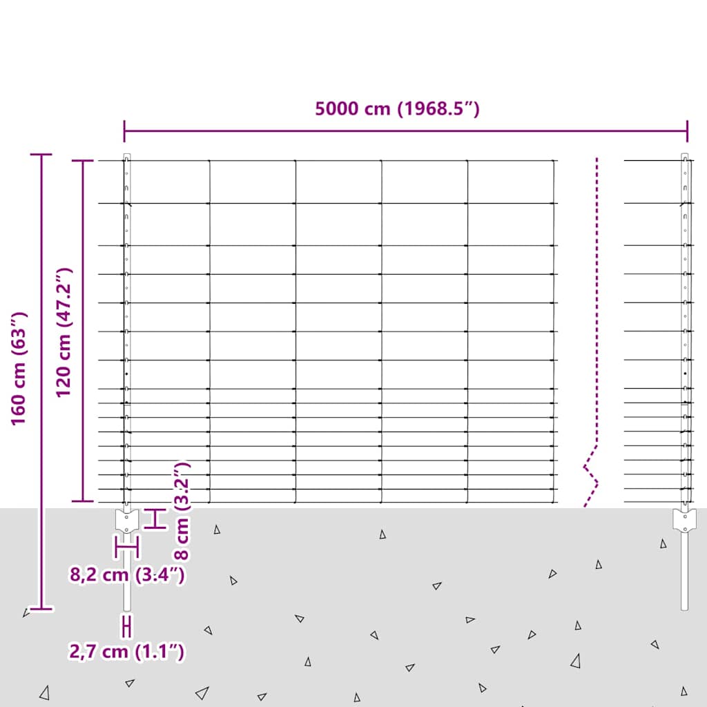 Zaun mit Pfosten Silber 1.2 x 50 m Stahl