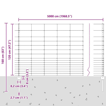 Zaun mit Pfosten Silber 1.2 x 50 m Stahl
