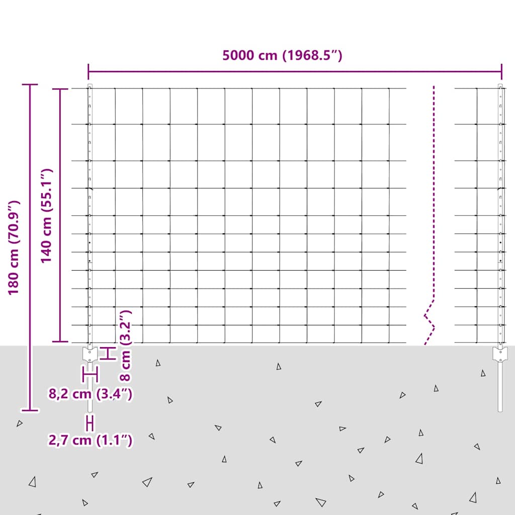 Zaun mit Pfosten Silber 1.4 x 50 m Stahl