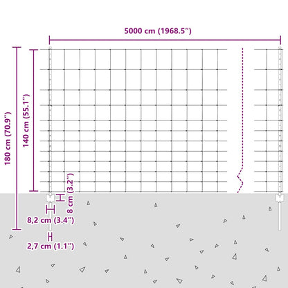 Zaun mit Pfosten Silber 1.4 x 50 m Stahl