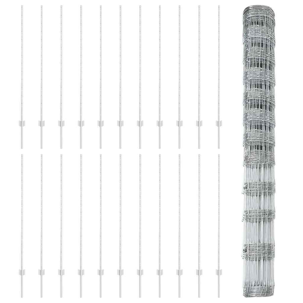 Zaun mit Pfosten Silber 1.4 x 50 m Stahl