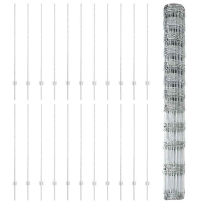 Zaun mit Pfosten Silber 1.4 x 50 m Stahl