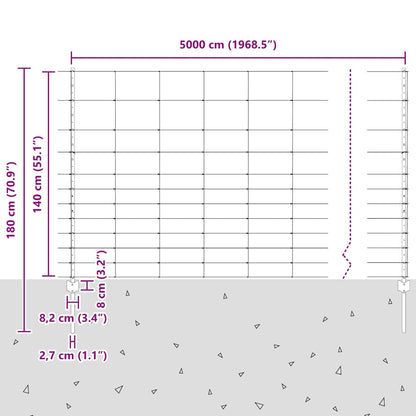 Zaun mit Pfosten Silber 1.4 x 50 m Stahl